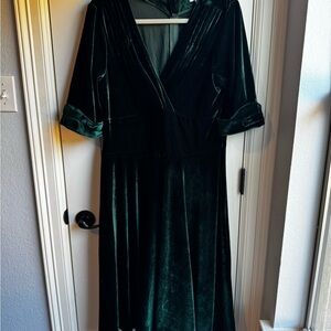 Unique Vintage Deep Green Velvet Dress